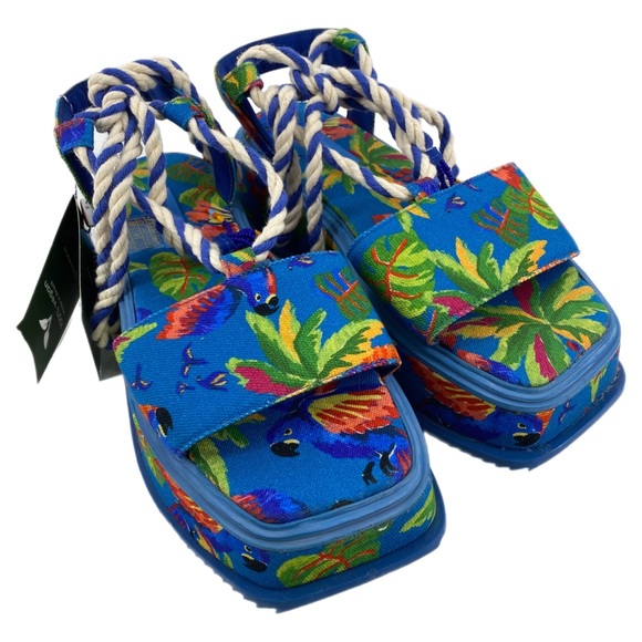 FARM Rio Blue Macaw Ankle Tie Platform Sandals - Picture 3 of 12